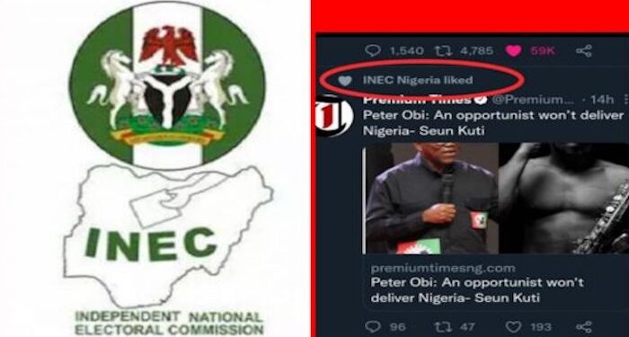 INEC’s official Twitter account liked a post Criticizing Peter Obi